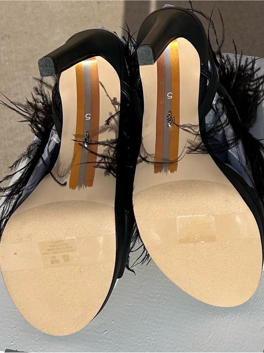 Sam Edelman Jacinta Black Feathered Ankle-Strap Stiletto Glam Luxe Goth Edgy Sz5 - Picture 8 of 10